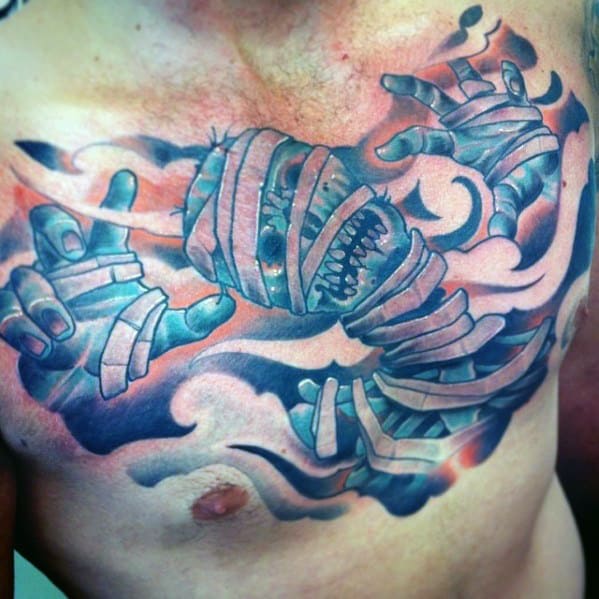 Cool Mens Mummy Upper Check Negative Space Tattoo Designs