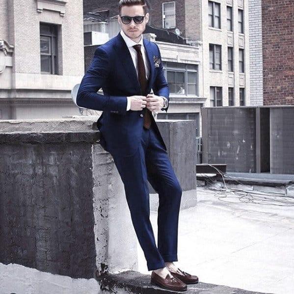 Cool Mens Navy Blue Suit Brown Shoes Style Inspiration