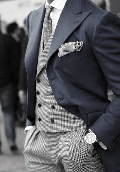 Cool Mens Navy Blue Suit Style Inspiration With Grey Pants And Vest