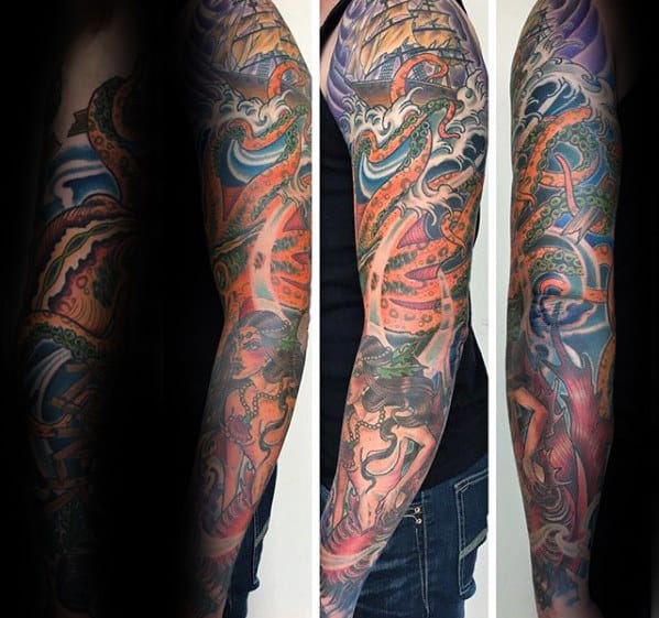 Cool Mens Octopus Full Sleeve Tattoo Ideas