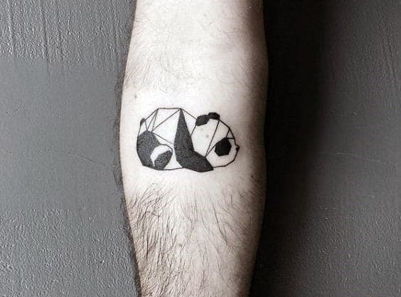Cool Mens Panda Bear Origami Tattoo On Leg Calf