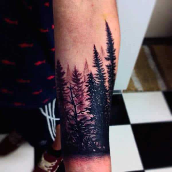 Cool Men's Pine Tree Tattoos On Wrist