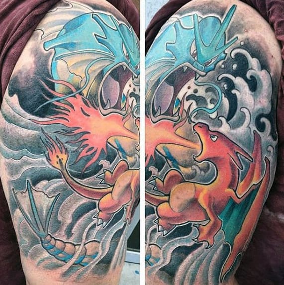 Cool Mens Pokemon Gyarados Quarter Sleeve Tattoo