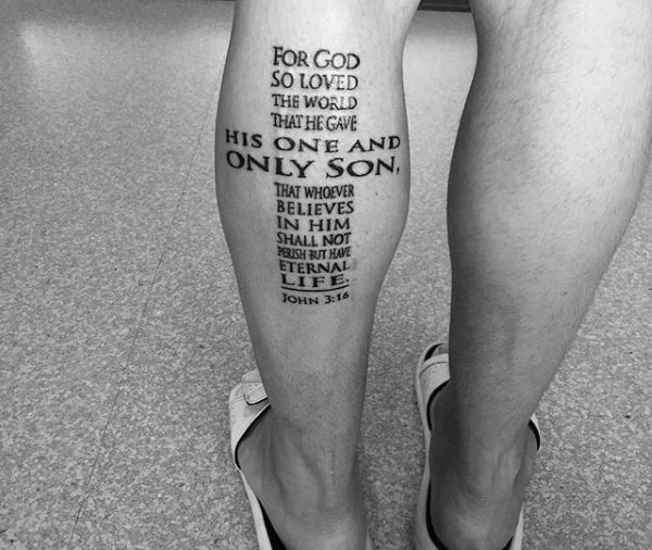 Cool Mens Religious John 316 Leg Calf Tattoos