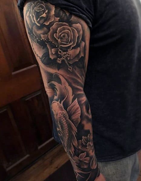 Cool Mens Rosary Tattoos On Arm Full Sleeve Inspiration
