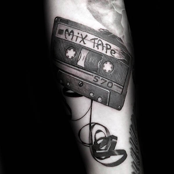 Cool Mens Shaded Cassette Tape Mixtape Music Tattoo On Forearm