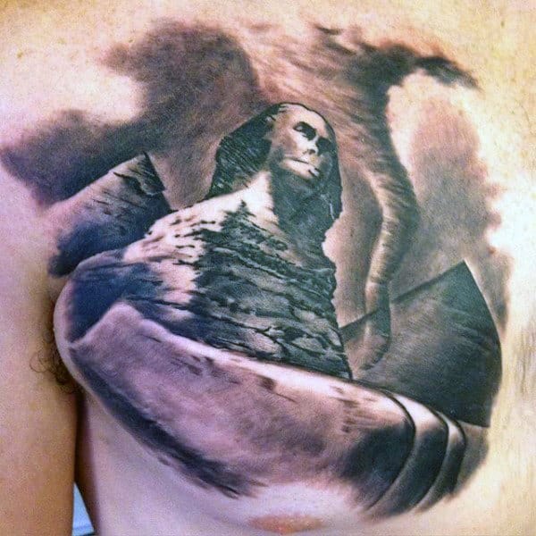 Cool Mens Shaded Pyramids Chest Tattoos