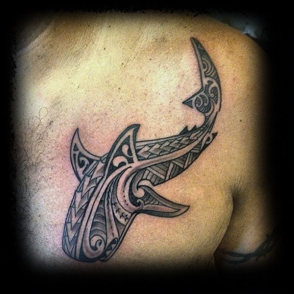 Cool Mens Shark Tribal Tattoo On Upper Chest Polynesian Design Ideas