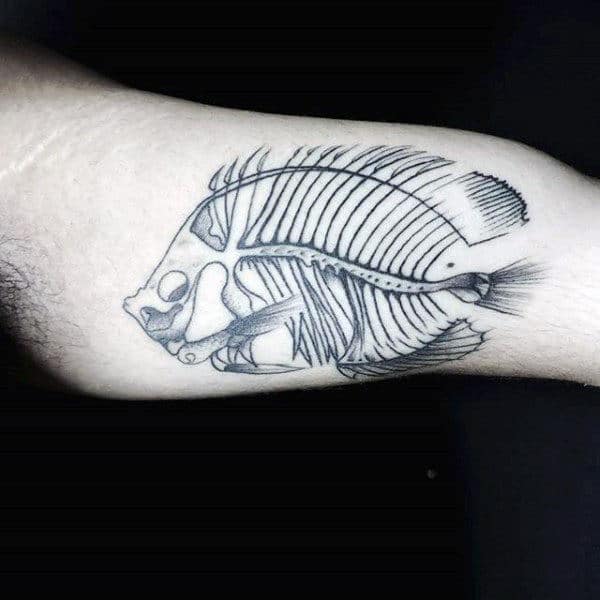 Cool Mens Skeleton Inner Arm Bicep Fish Tattoos