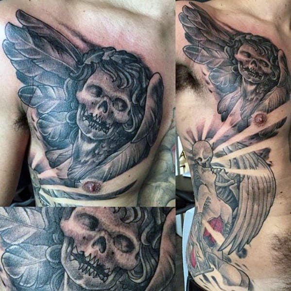 Cool Mens Skull Angel Chest Tattoo Designs
