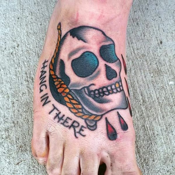 Cool Mens Traditional Skull Rope Hand In There Foot Tattoo
