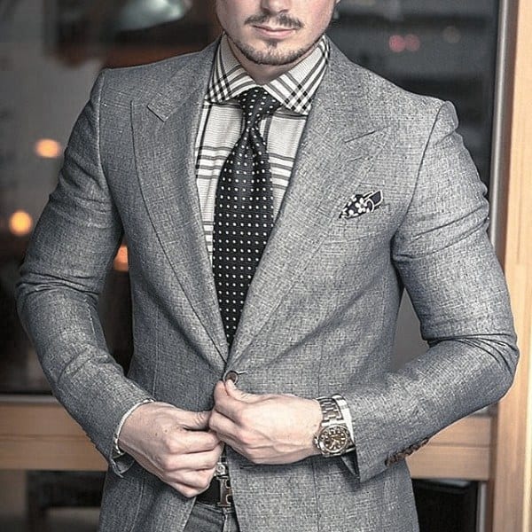 Cool Mens Trendy Outfits Style Inspiration Grey Suit With Polka Dot Tie