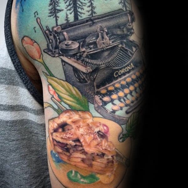 Cool Mens Typewriter Half Sleeve Tattoo Design Ideas
