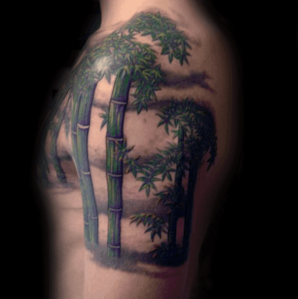 Cool Mens Upper Arm Green Bamboo Tattoo Designs