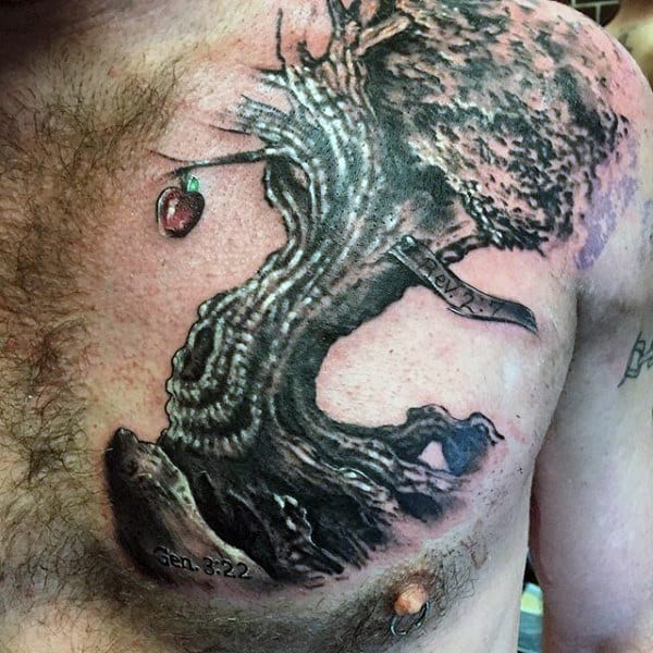 Cool Mens Upper Chest Apple Tree Tattoos