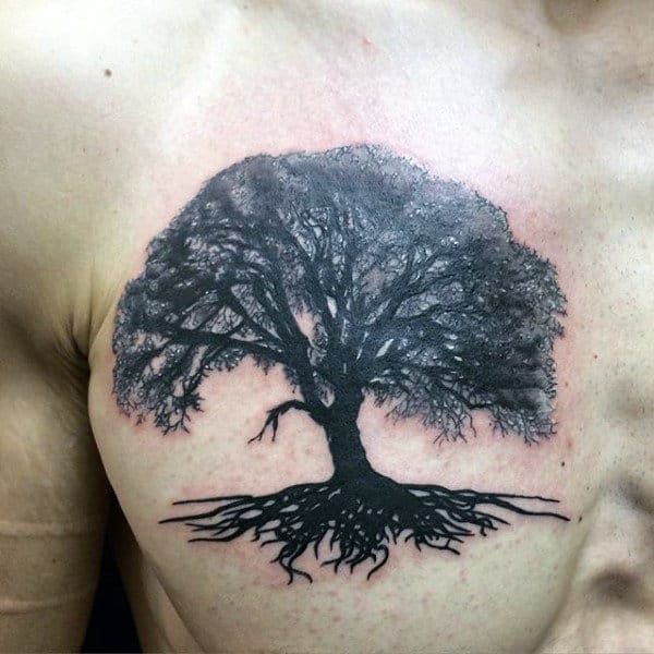 Cool Mens Upper Chest Tree Roots Tattoo