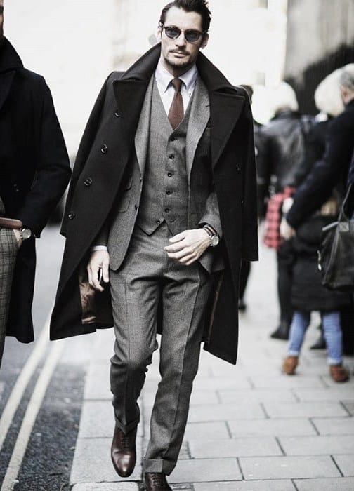 Cool Mens Winter Season Charcoal Grey Suit Brown Shoes Style