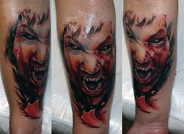 Cool Mens Wrist Biting Red Vampire Tattoos
