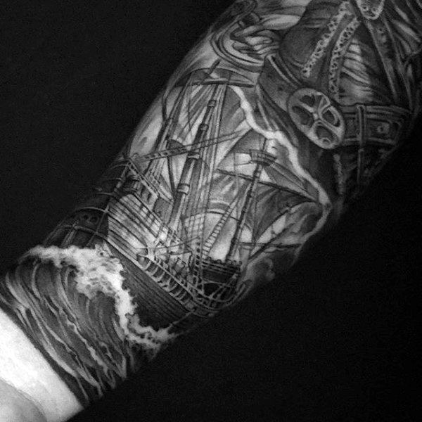 Cool Men's Wrist Ship Tattoo