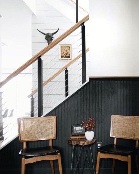 cool metal stainless steel wire stair railing with wood