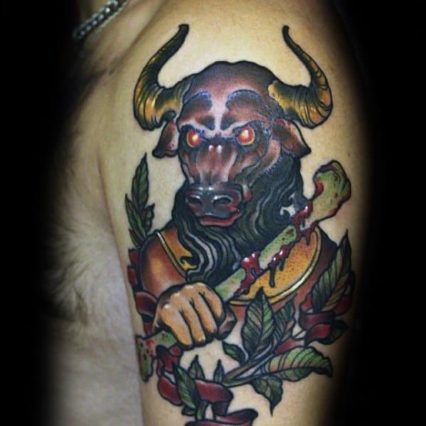 Cool Minotaur Arm Neo Traditional Tattoo Design Ideas For Male