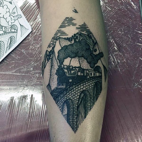 Cool Modern Train Tattoo For Guys