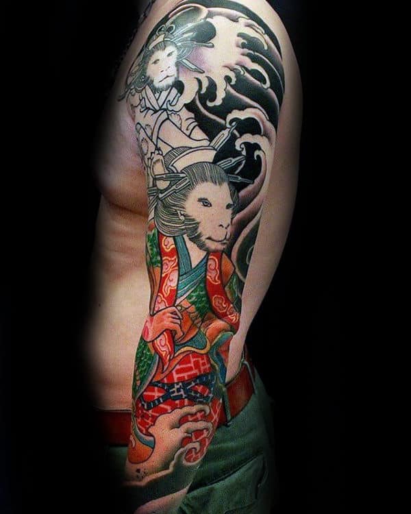 Cool Monkey King Chinese Guys Full Sleeve Tattoo Ideas