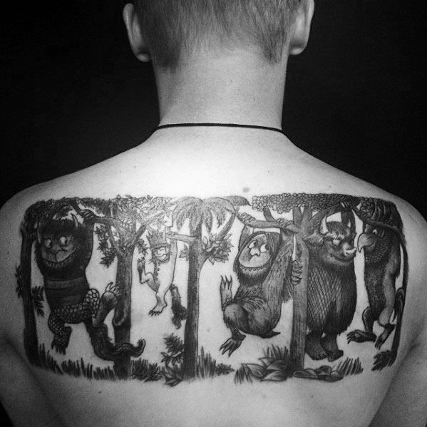 Cool Monsters Hanging From Trees Mens Where The Wild Things Are Tattoo On Back
