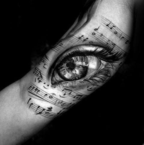 Cool Music Staff Realistic 3d Eye Inner Arm Tattoo Design Ideas For Male