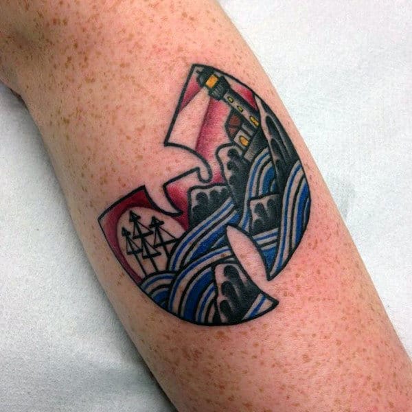 Cool Nautical Themed Wu Tang Forearm Tattoos For Men
