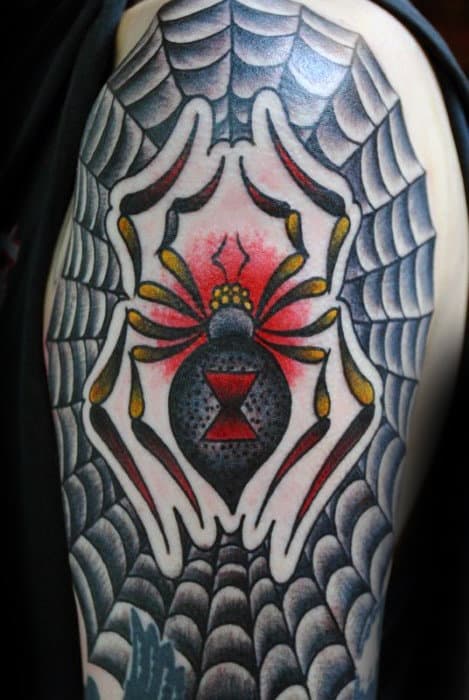 Cool Negative Space Traditional Spider Web Mens Half Sleeve Tattoos