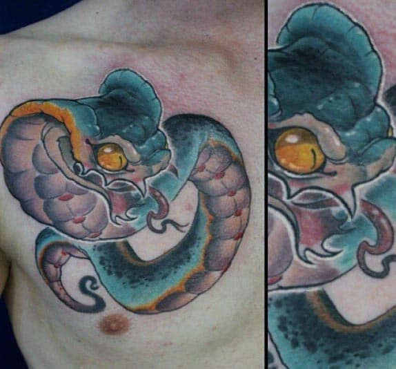Cool New School Cobra Tattoo For Men On Chest