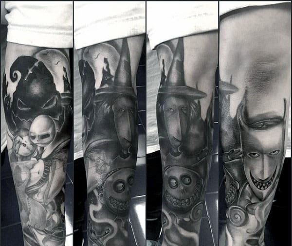 Cool Night Before Christmas Characters Mens Forearm Sleeve Tattoos
