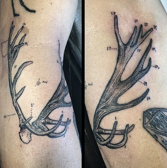 Cool Numbered Antler Arm Guys Tattoo