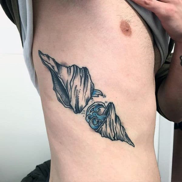 Cool Ocean Wave Seashell Rib Cage Tatoto For Men