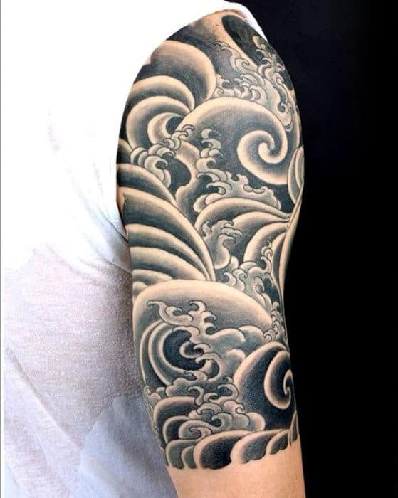 Cool Old School Waves Japanese Half Sleeve Tattoo Ideas For Guys