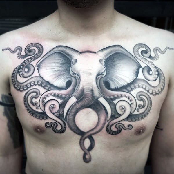 Cool Original Male Elephant Chest Tattoo Ideas