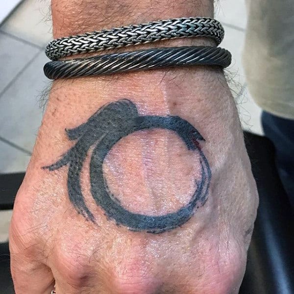 Cool Ouroboros Mens Hand Tattoos