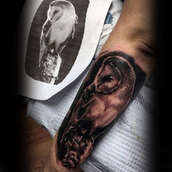 Cool Outer Forearm Realistic Barn Owl Tattoos For Men