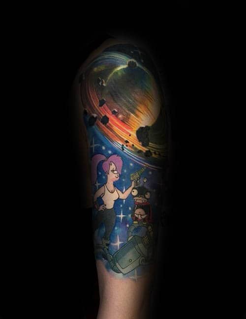 Cool Outer Space Planets Futurama Tattoos For Men Half Sleeve Design