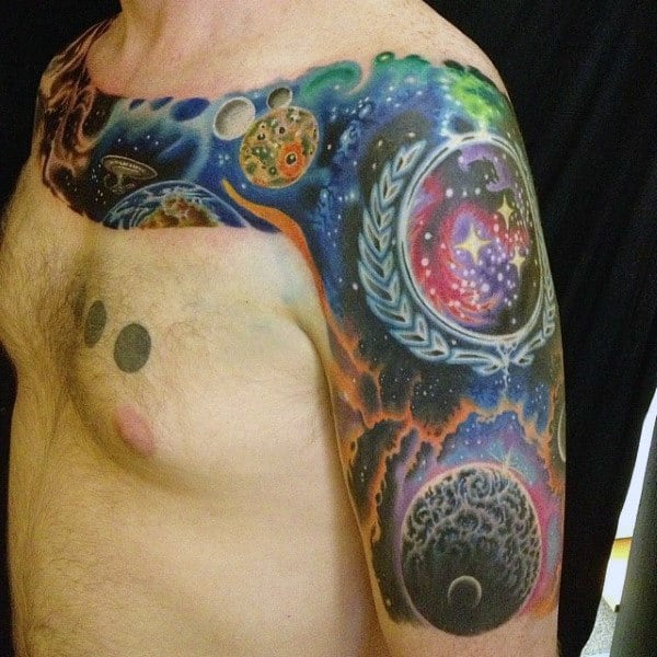Cool Outer Space Tattoo Of The Sky For Men On Arm And Chest