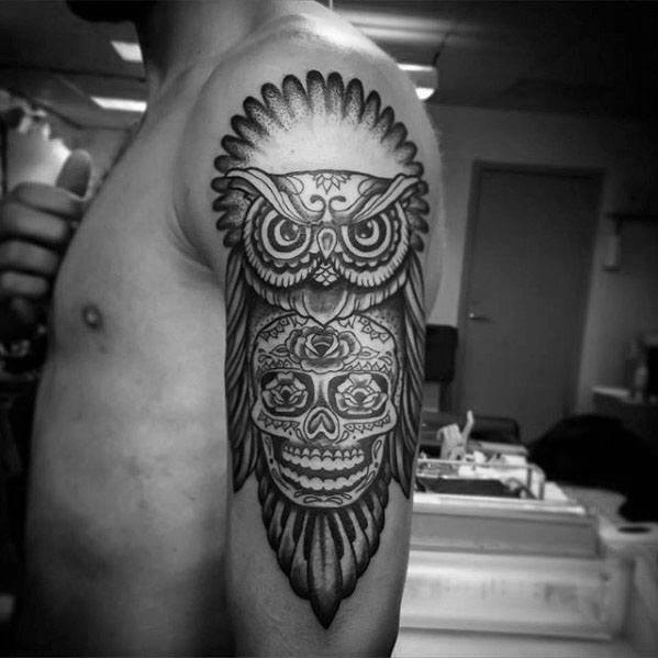 Cool Owl Skull Arm Tattoo Design Ideas For Male