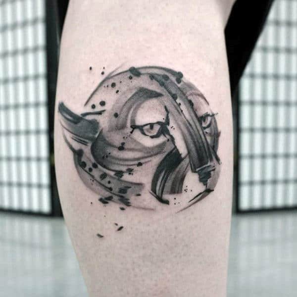 Cool Paint Brush Stoke Leopard Mens Watercolor Leg Tattoos