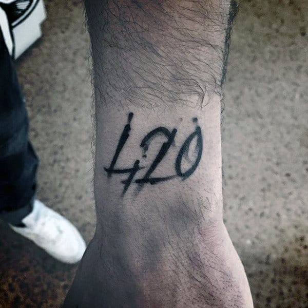 Cool Paint Brush Stroke Numbers 420 Mens Wrist Tattoos