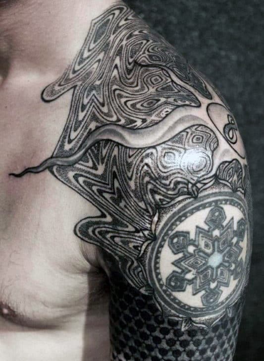 Cool Pattern Guys Factal Sleeve And Shoulder Tattoos