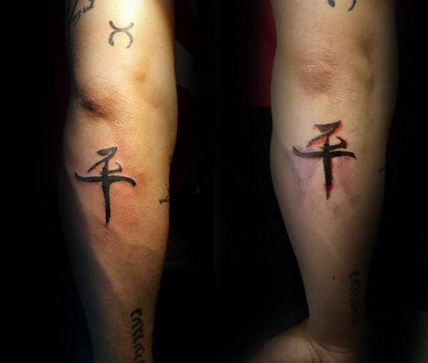 Cool Peace Sign Symbolized Male Outer Forearm Tattoo Design