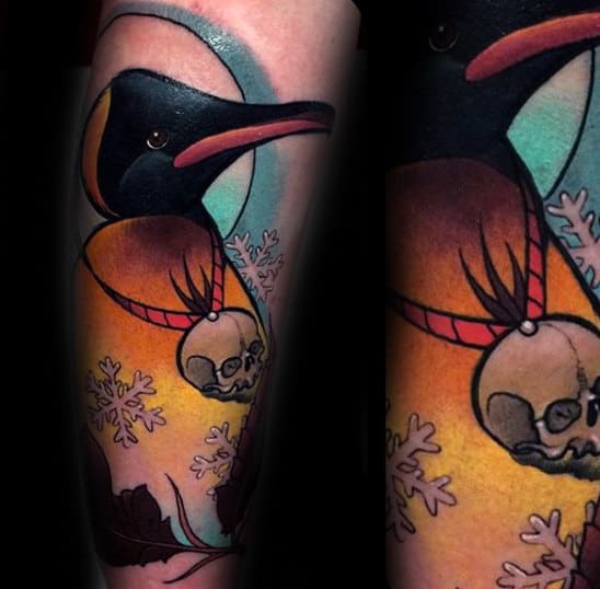 Cool Penguin Skull Necklace Mens Outer Forearm Tattoo