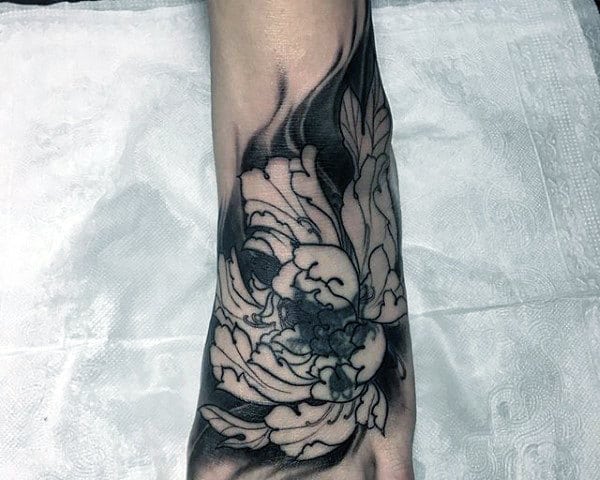 Cool Peony Cover Up Foot Tattoos For Men