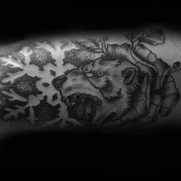 Cool Polar Bear With Negative Space Guys Black And Grey Arm Tattoos