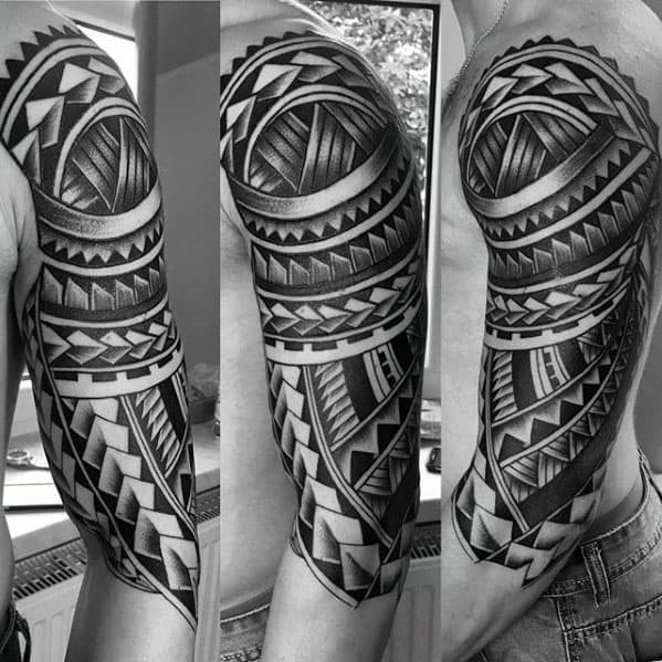 Cool Polynesian Guys Half Sleeve Tribal Tattoo Ideas